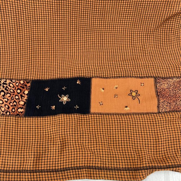 Vintage Napa Valley Petites Y2K Dress Romper L Brown & Black Rayon Floral Pocket - Picture 3 of 7